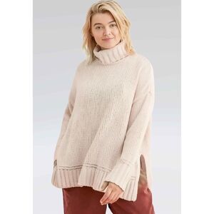 Aerie Chenille Oversized Turtleneck Sweater Chunky Knit Cream size Small